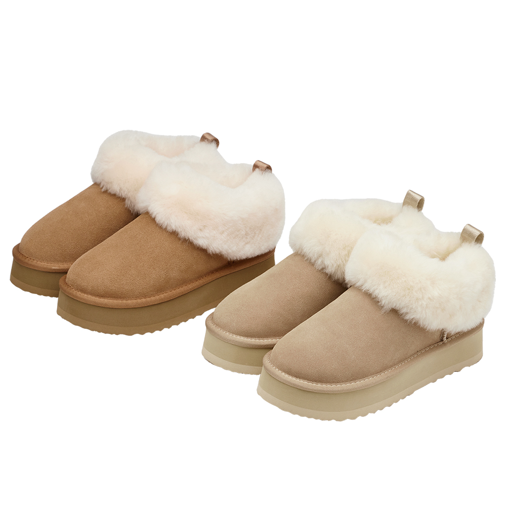 軟萌雲感翻毛短筒厚底雪靴 栗子