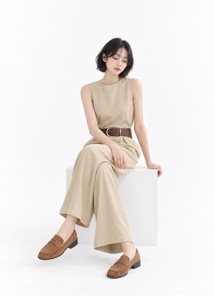 GraceGift平價女鞋 慵懶復古手縫麂皮低跟樂福鞋 棕