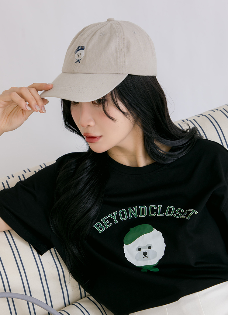 韓國Beyond Closet 比熊刺繡休閒棒球帽 淺灰
