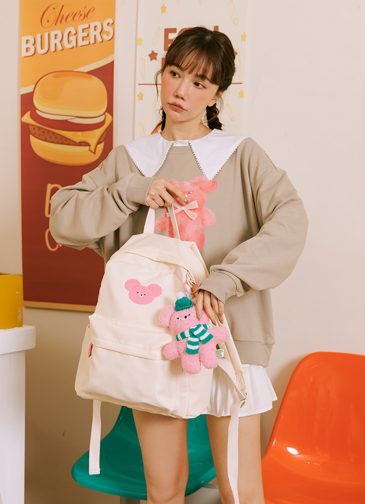 GraceGift Wasabi Bear聯名 粉芥末熊 吊牌輕便尼龍後背包 正紅色 實拍圖