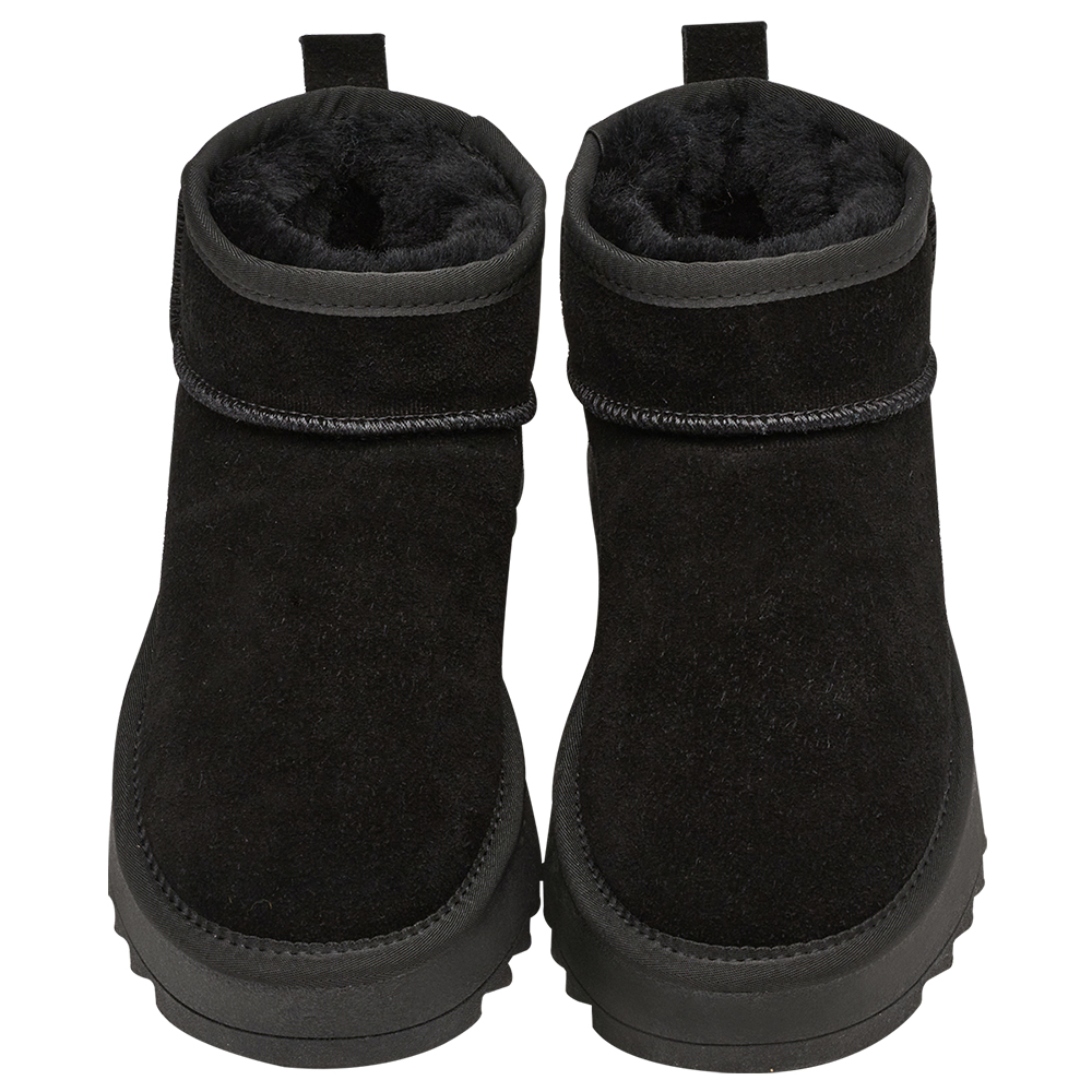 保暖神器暖絨牛麂皮短筒厚底雪靴 黑