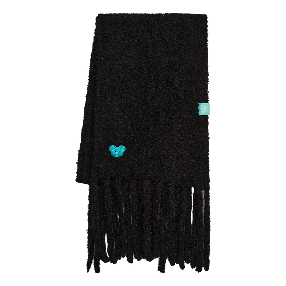 GraceGift Wasabi Bear聯名 芥末熊 顆粒仿羊毛流蘇圍巾 黑色 實拍圖