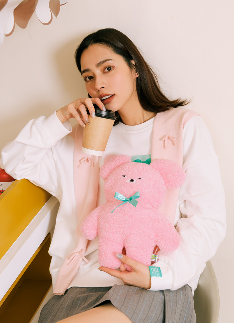 GraceGift Wasabi Bear聯名 粉芥末熊 療癒造型抱枕(30CM) 粉紅色 實拍圖