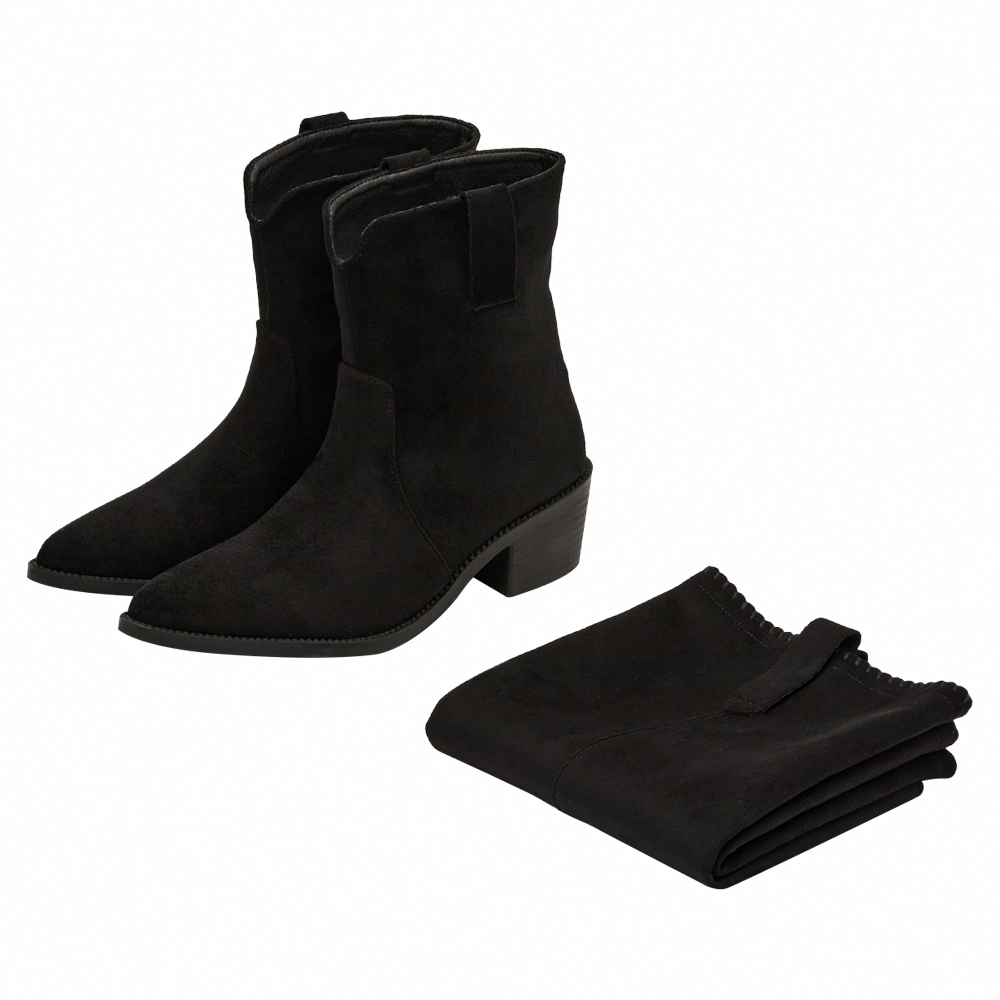 超模尖頭絨布2way可拆式褲管西部長靴 黑