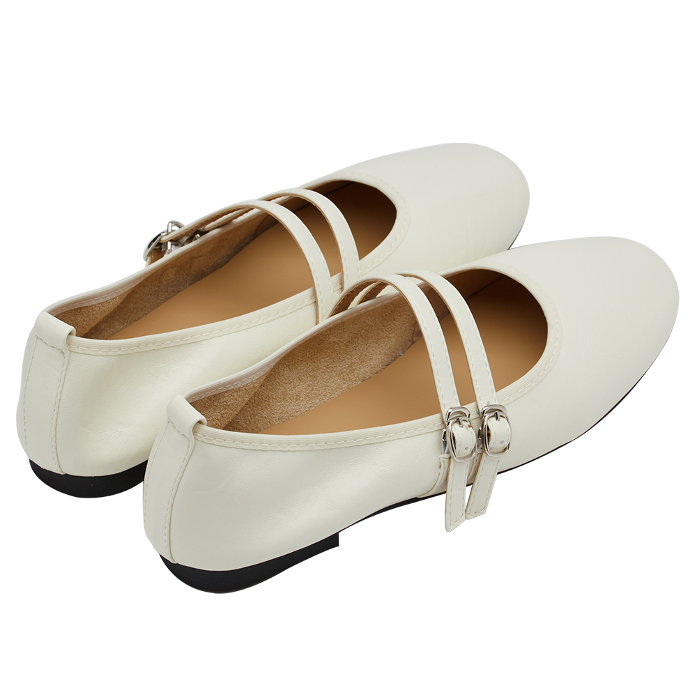 GraceGift平價女鞋 時尚秀場 圓頭 奶油雲朵極軟加厚乳膠芭蕾瑪莉珍鞋 米白色