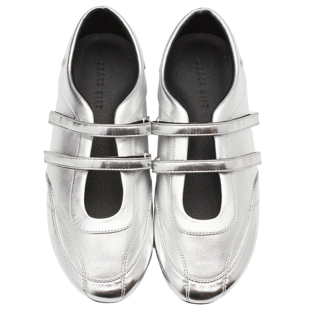 輕盈革命魔鬼氈雙帶內增高瑪莉珍運動鞋 銀