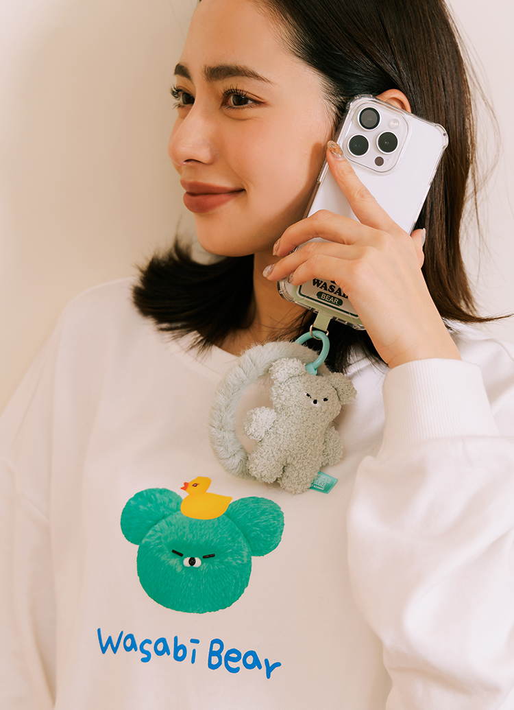 GraceGift Wasabi Bear聯名 芥末熊 絨毛手機掛環 藍綠色
