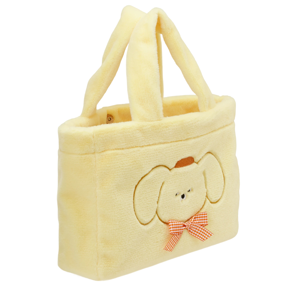 Grace Gift 平價女鞋 Wasabi Bear 聯名 黃芥末熊 格紋絨毛電繡 托特包 正紅色 實拍圖