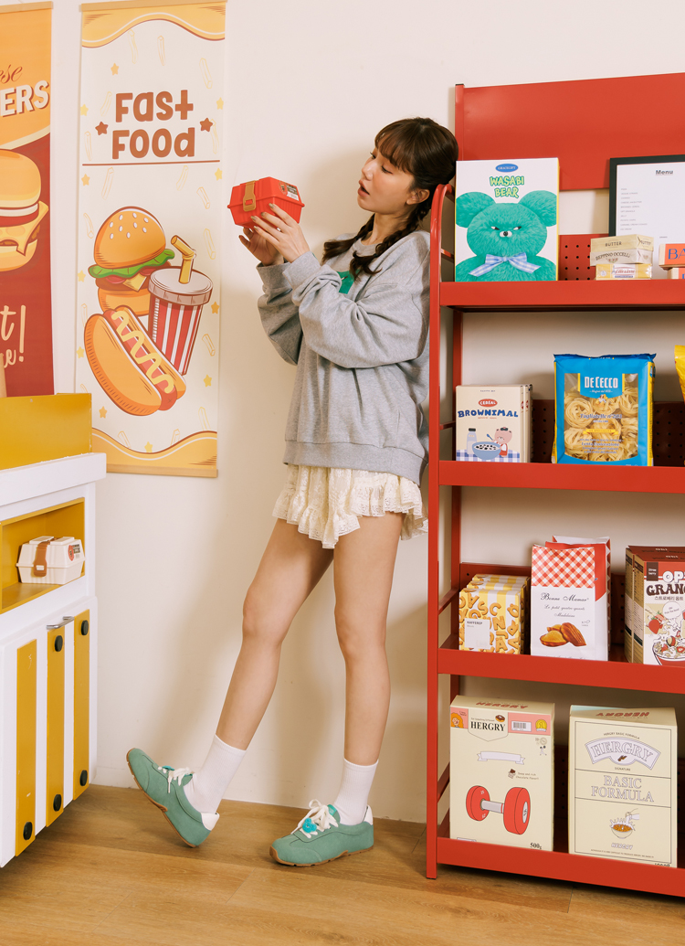 Grace Gift 平價女鞋 Wasabi Bear 聯名 芥末熊 休閒運動鞋 綠色 穿搭實拍