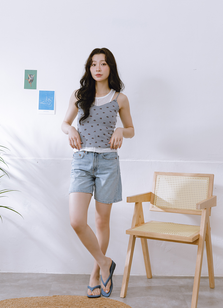 GraceGift 平價女鞋 時尚秀場 方頭 韓系慵懶人字中跟拖鞋 牛仔