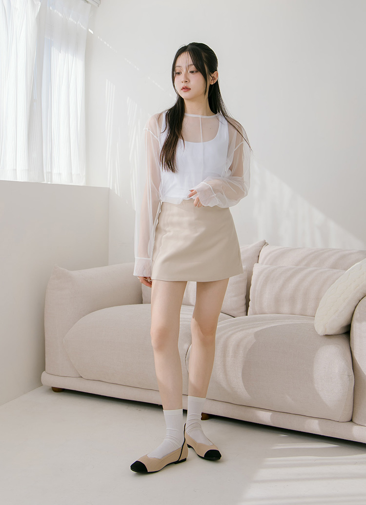 GraceGift 平價女鞋 零著感 方頭柔織軟墊娃娃鞋 黑X杏色 平底娃娃鞋 實拍圖