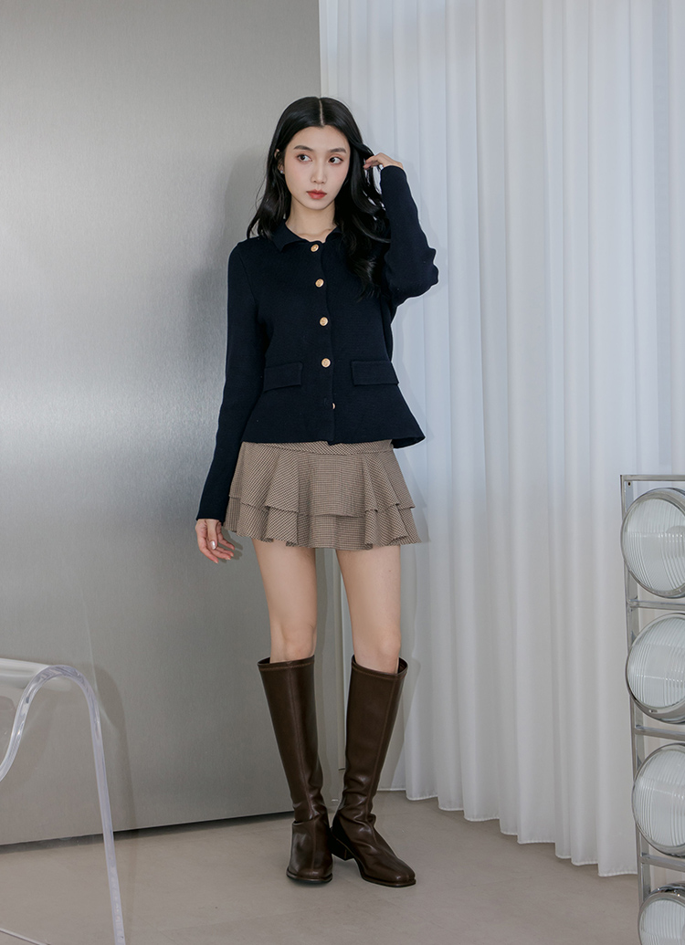 Grace Gift 平價女鞋 簡約達人 後拉鍊長靴 咖色 中跟長靴 實拍圖