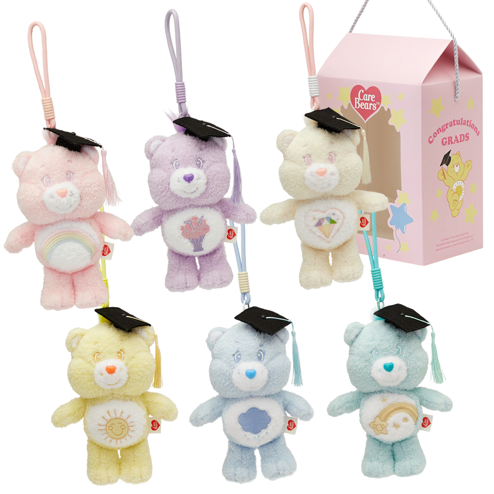 GraceGift CareBears聯名 牢騷小熊 畢業祝福小熊吊飾禮盒 附贈手機墊片 藍
