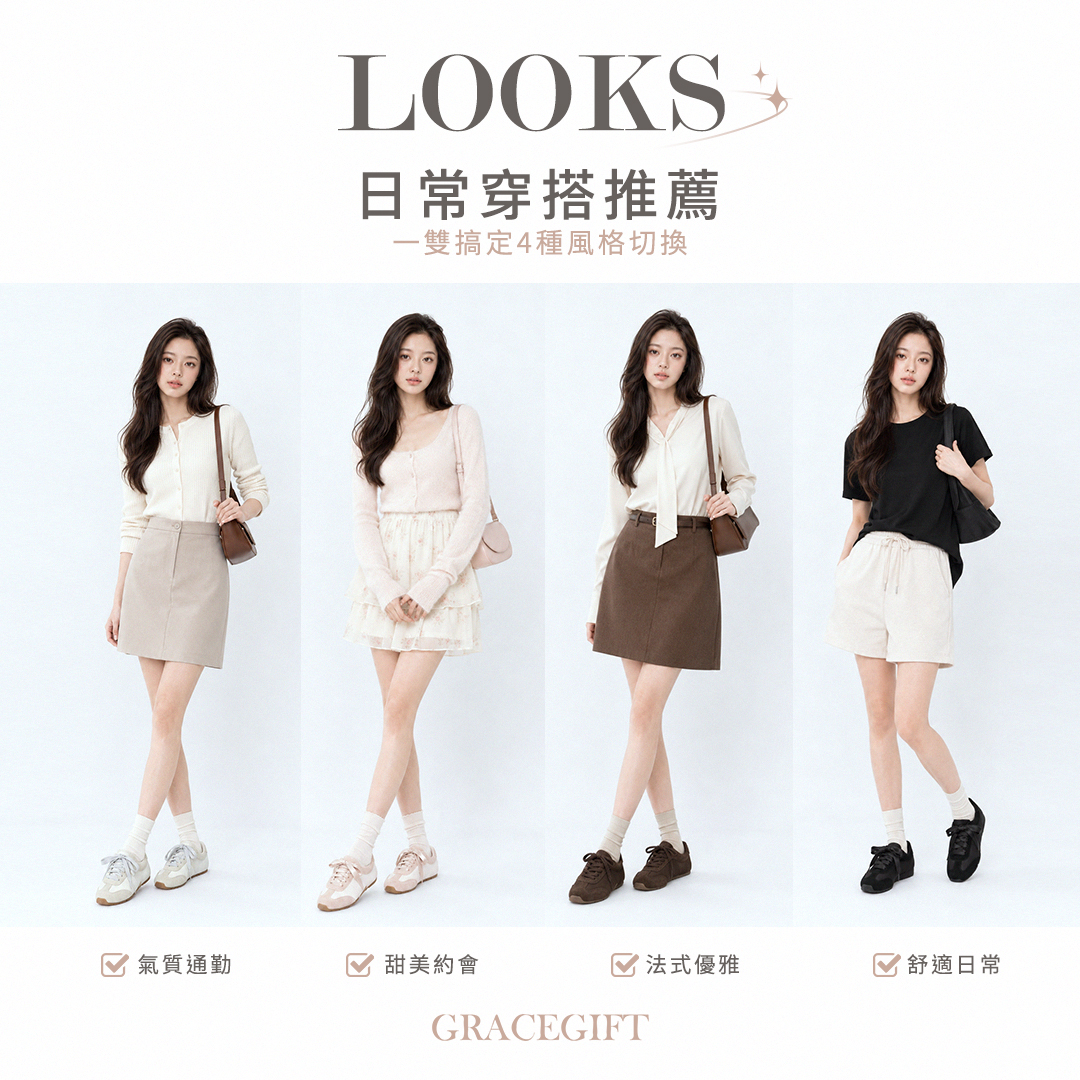 GraceGift平價女鞋 時尚秀場 圓頭 芭蕾步調復古拼接薄底德訓鞋 杏色