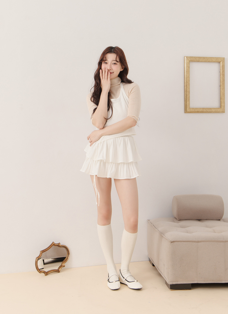 GraceGift平價女鞋 簡約珍珠 方頭撞色 內增高 瑪莉珍鞋 白色