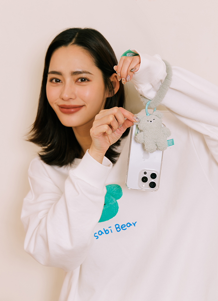 GraceGift Wasabi Bear聯名 芥末熊 絨毛手機掛環 藍綠色