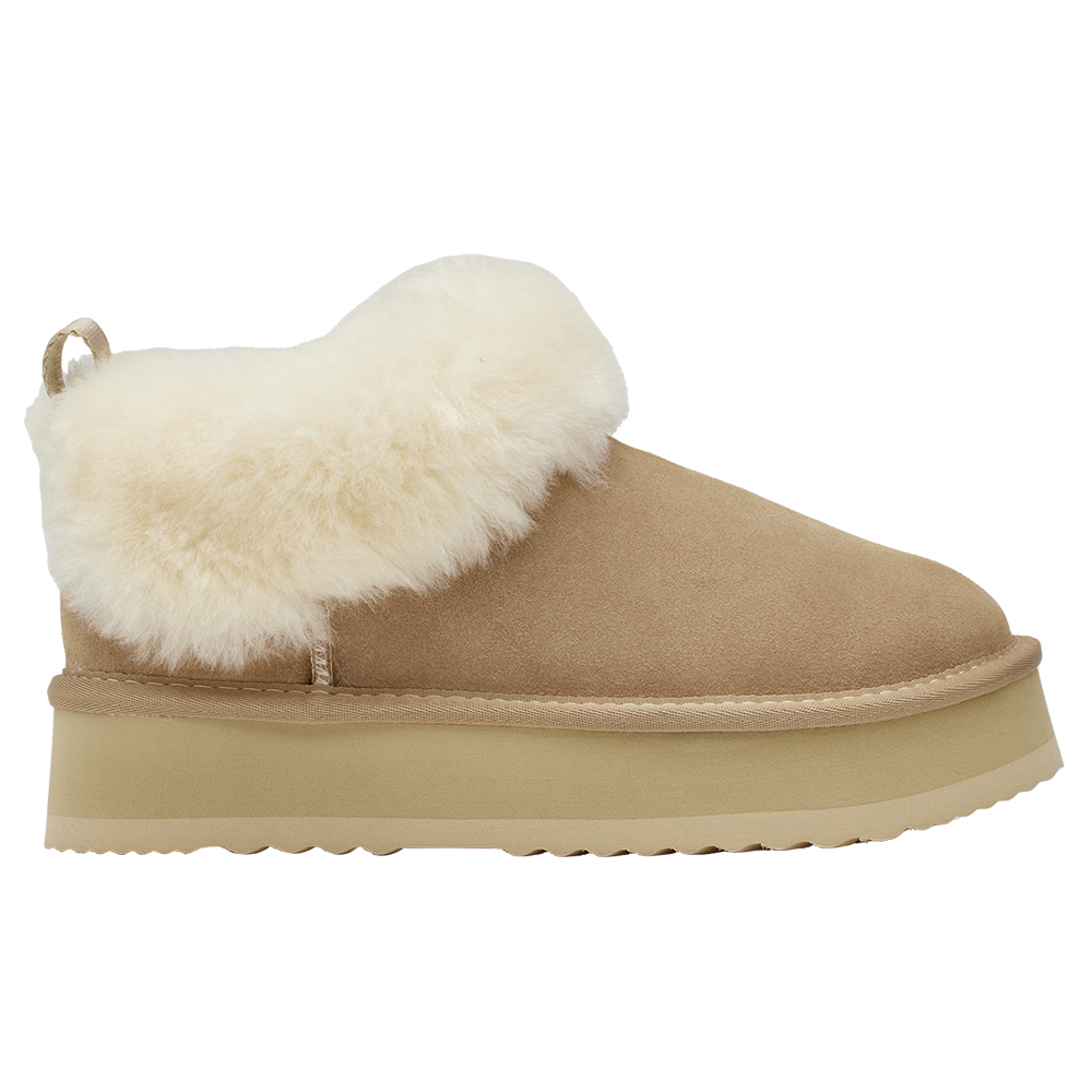 軟萌雲感翻毛短筒厚底雪靴 杏