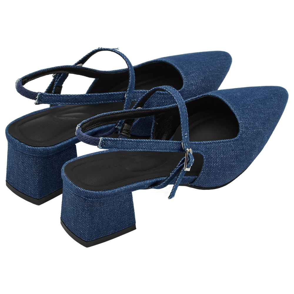 GraceGift平價女鞋 時尚秀場 尖頭  韓系尖頭通勤百搭後空低跟鞋 牛仔