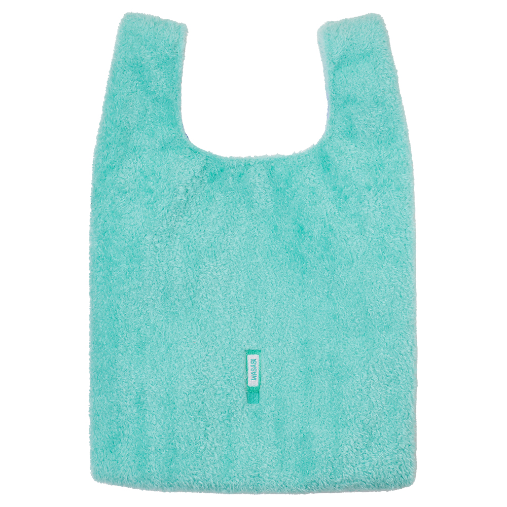 Grace Gift Wasabi Bear 聯名 芥末熊 絨毛蝴蝶結手提袋 藍綠色 可愛提袋 實拍圖