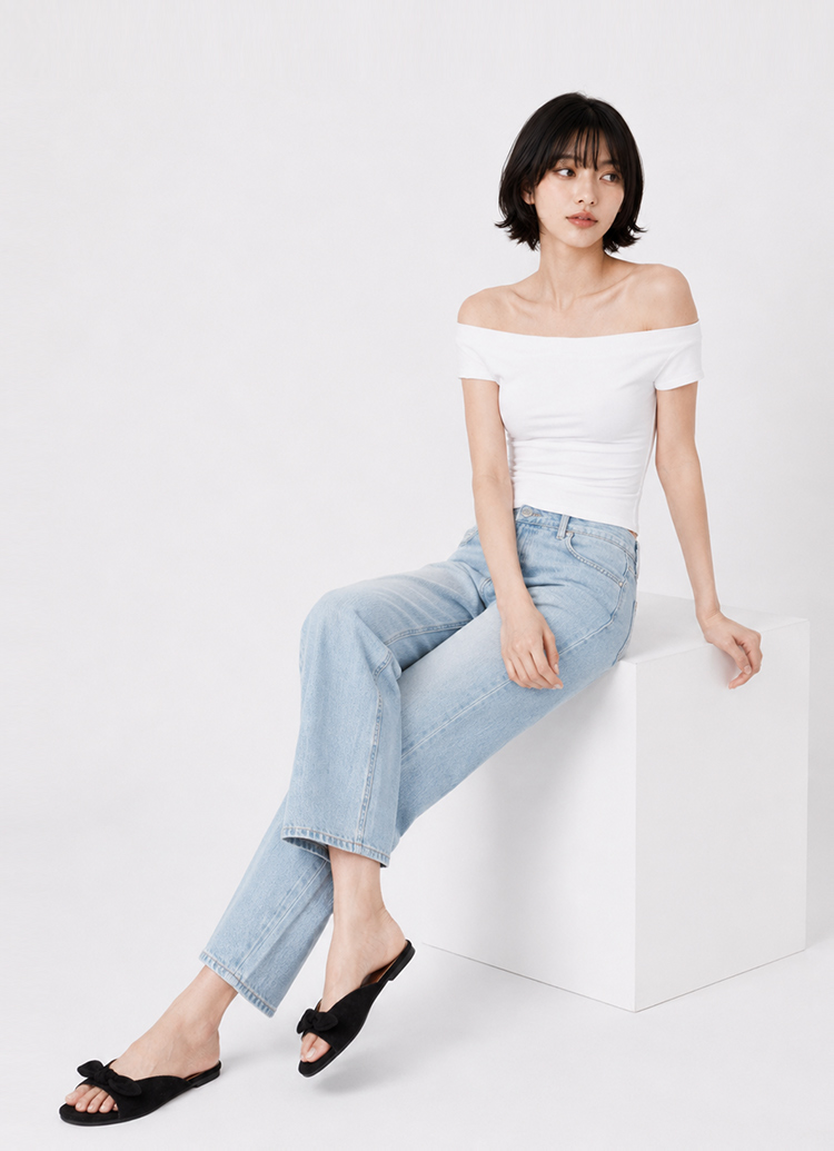 GraceGift 日雜女孩絨面蝴蝶結寬帶平底拖鞋 黑