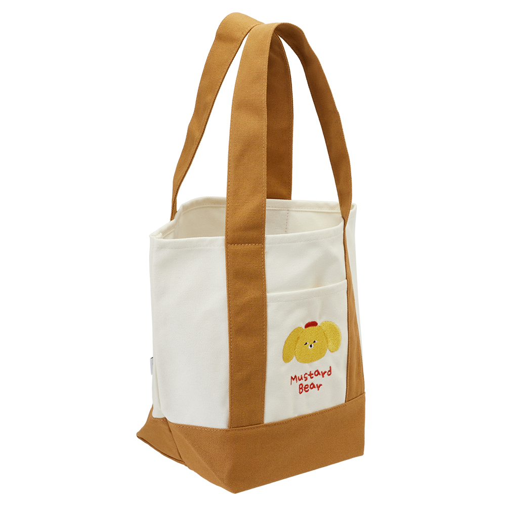 GraceGift Wasabi Bear聯名 黃芥末熊 撞色口袋肩背帆布包 咖色