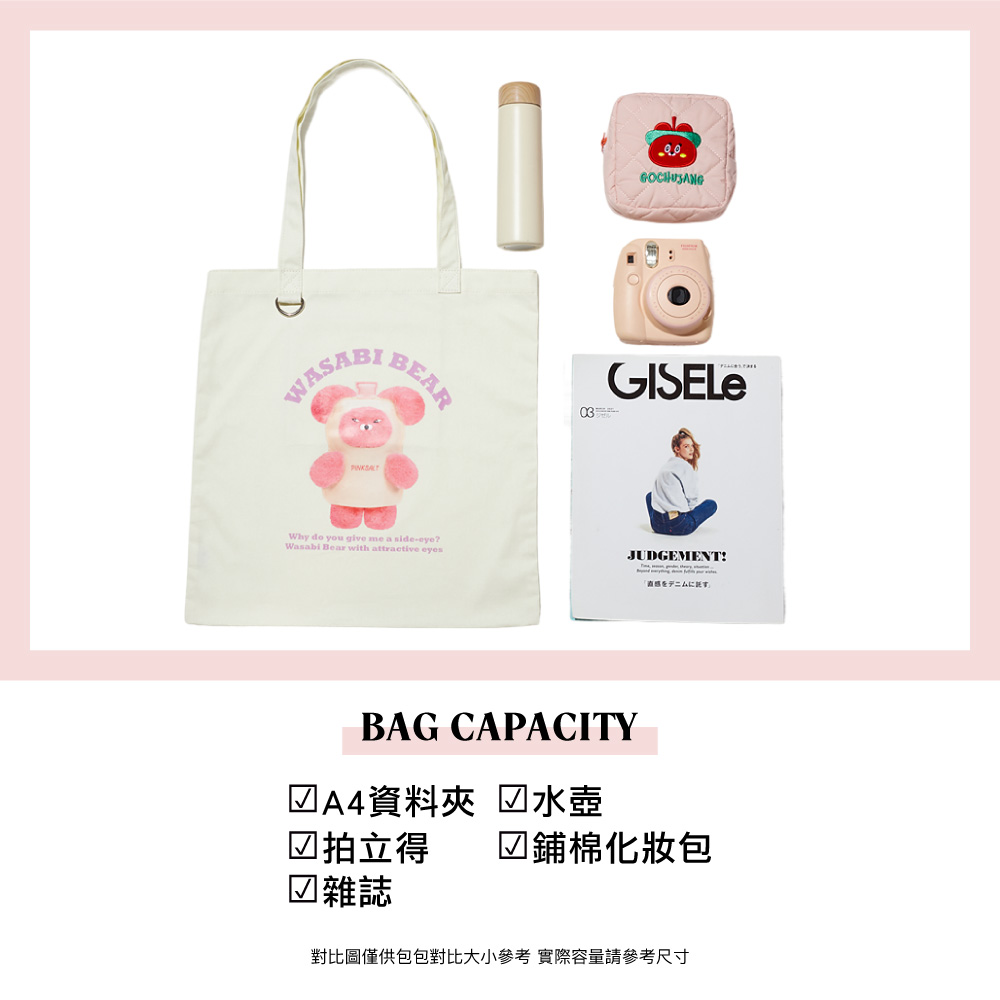 Grace Gift 平價女鞋 Wasabi Bear 聯名 黃芥末熊 印花帆布包 正紅色 實拍圖