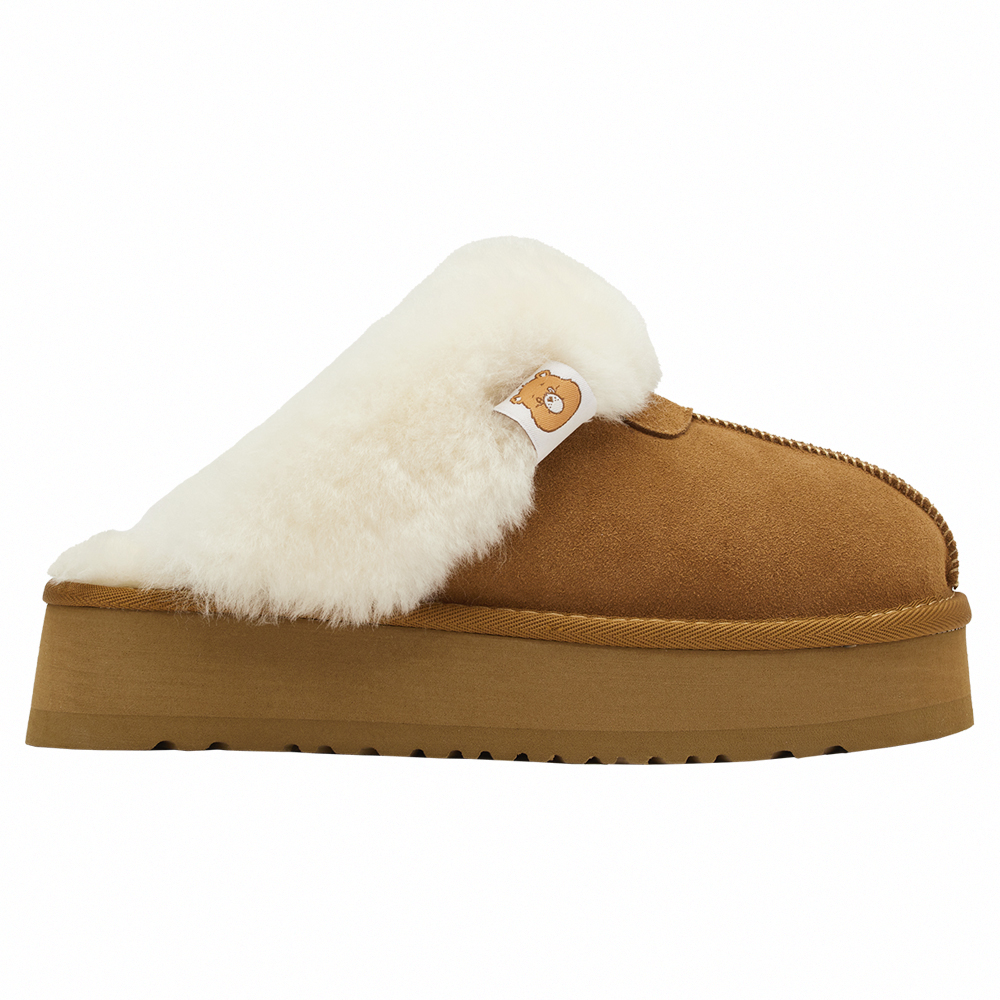 Care Bears-溫柔小熊牛麂皮羊毛厚底雪地拖鞋 棕