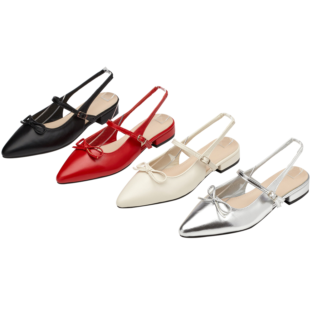 GraceGift 平價女鞋 法式尖頭 蝴蝶結後簍空芭蕾舞平底鞋 淺駝色