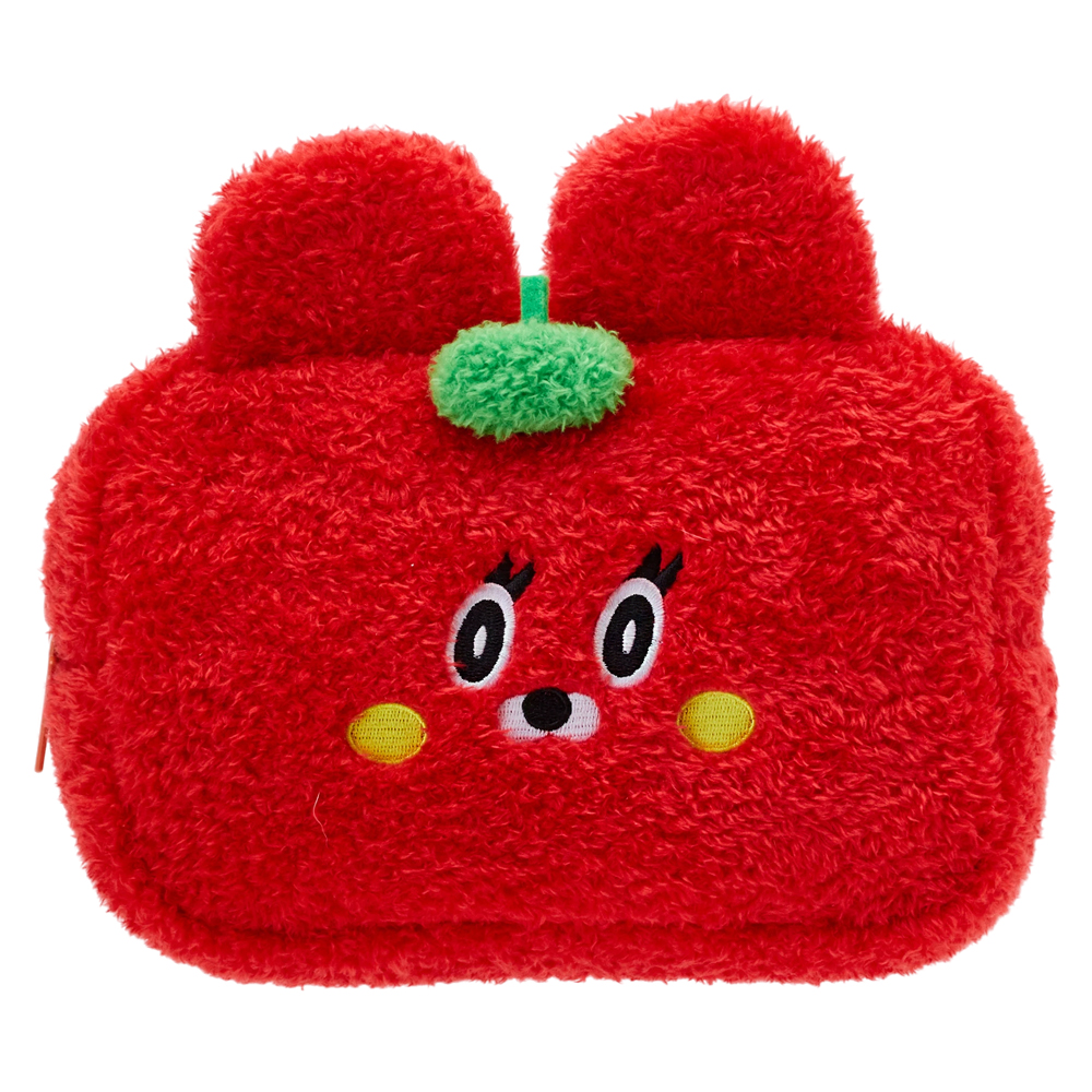 GraceGift Wasabi Bear聯名 辣椒醬熊 格紋絨毛化妝包 正紅色 實拍圖