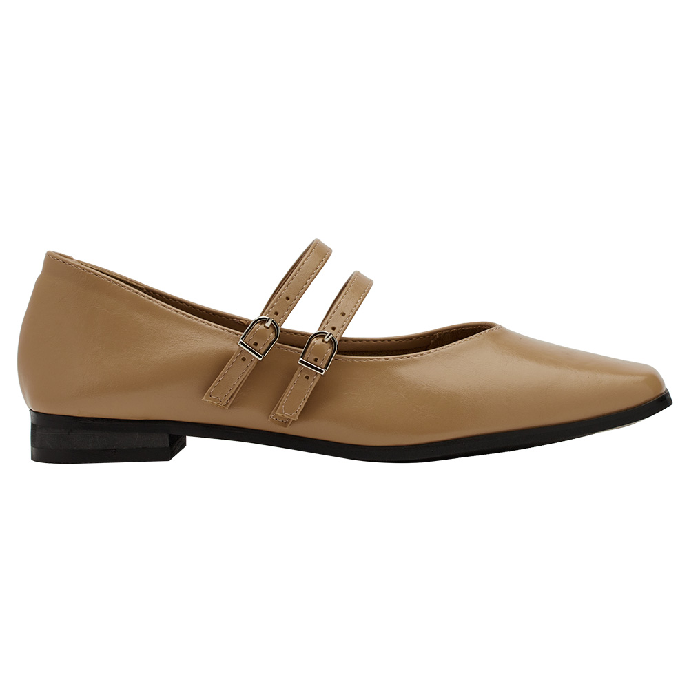 GraceGift 微甜方頭瑪麗珍鞋 雙帶瑪莉珍 卡其色 實拍圖