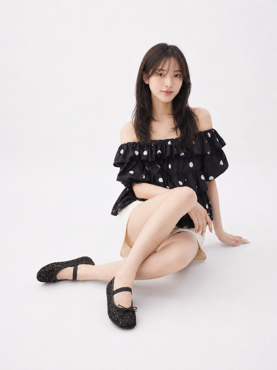 GraceGift平價女鞋 春日花園 蝴蝶結網紗 平底瑪莉珍鞋 黑色