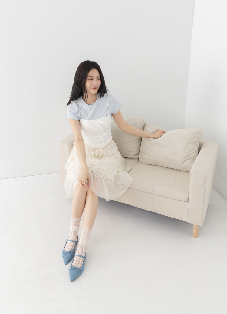 GraceGift 平價女鞋 法式尖頭 蝴蝶結後簍空芭蕾舞平底鞋 牛仔