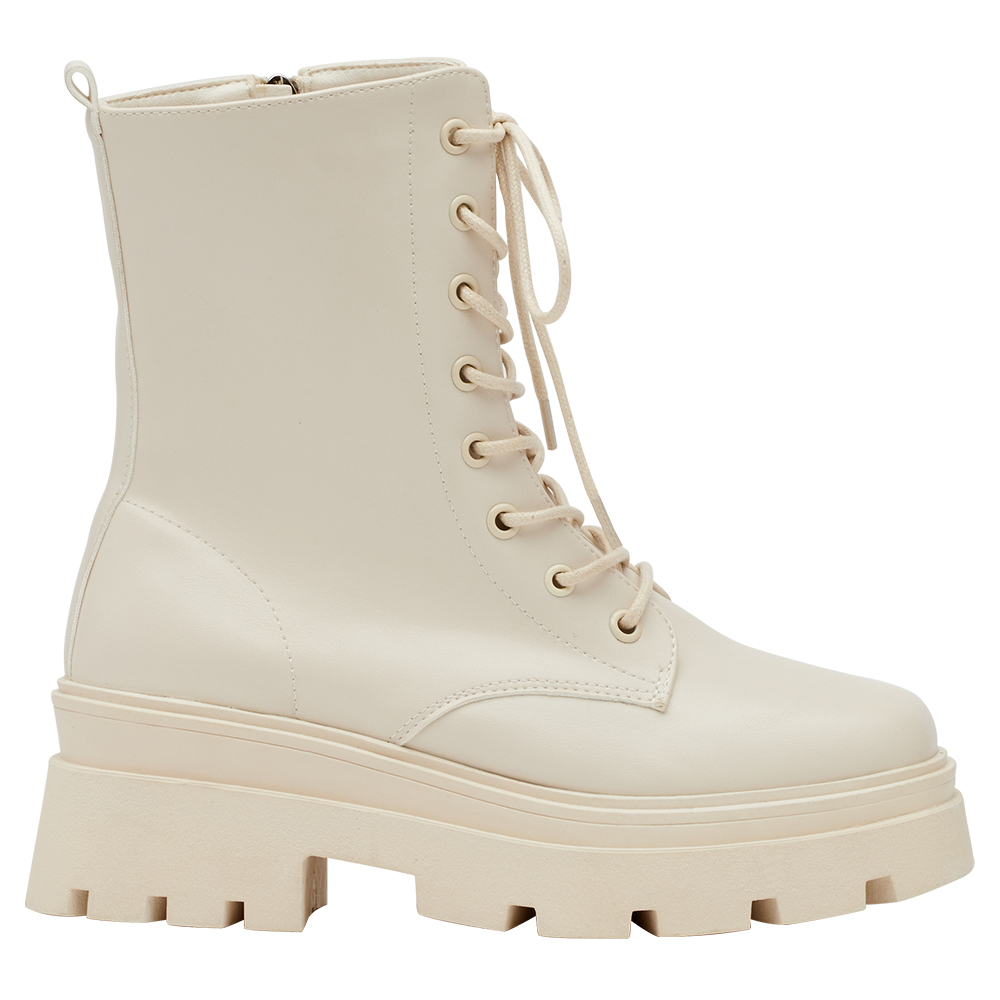 叛逆潮流方頭鬆糕厚底綁帶靴 米白