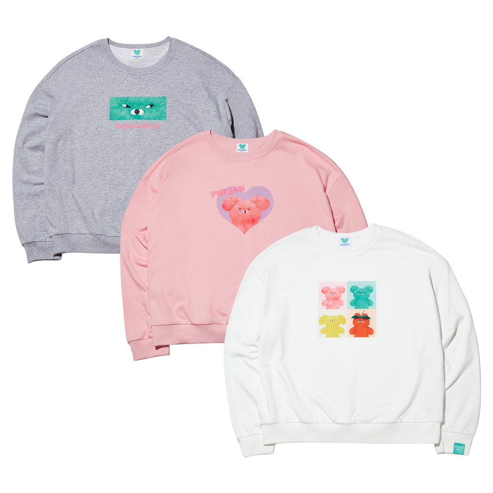 GraceGift Wasabi Bear聯名 粉芥末熊 小臉印花大學T 粉紅色 實拍圖