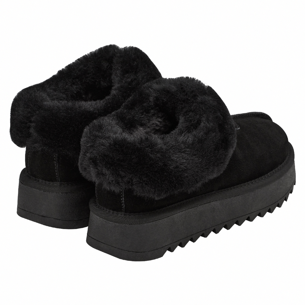 時髦雲朵暖絨牛麂皮短筒厚底雪靴 黑