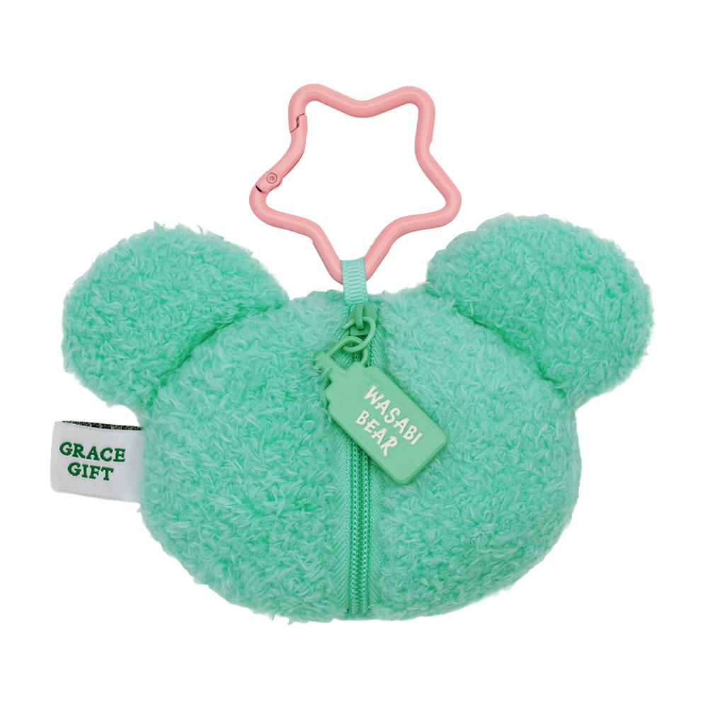 GraceGift Wasabi Bear聯名 芥末熊 絨毛星星吊飾飲料提袋 隨行包 藍綠色