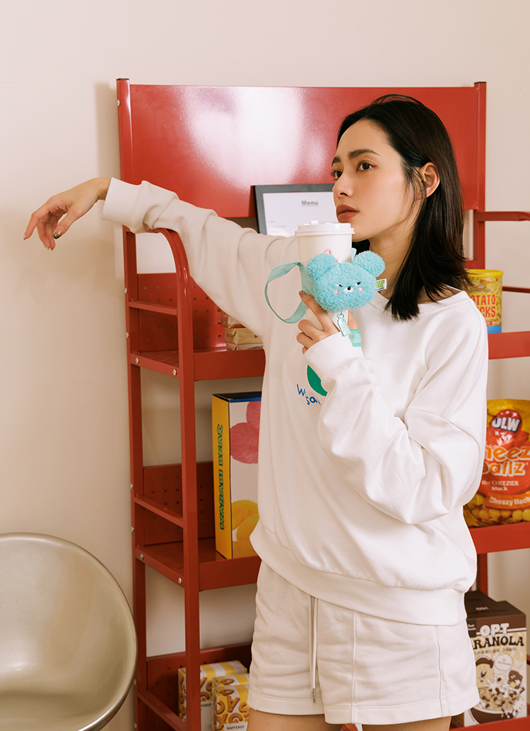 GraceGift Wasabi Bear聯名 芥末熊 絨毛星星吊飾飲料提袋 隨行包 藍綠色