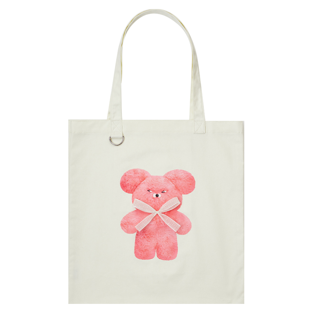 GraceGift Wasabi Bear聯名 粉芥末熊 立體蝴蝶結印花日常帆布包 粉色 實拍圖