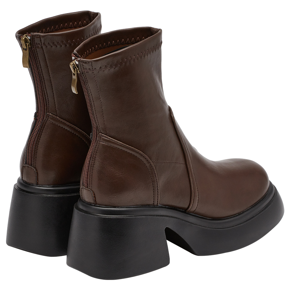 長腿歐膩彈力輕量厚底短靴 咖