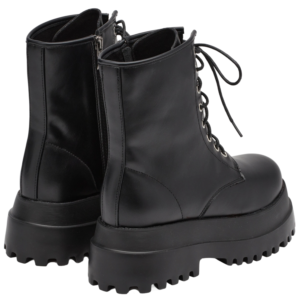 當代主義圓頭輕量增高綁帶靴  黑