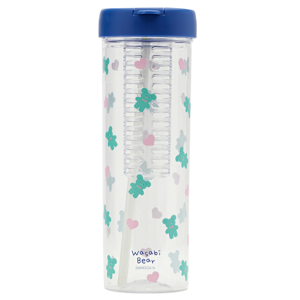 GraceGift Wasabi Bear聯名 芥末熊滿版印花透明吸管杯(800ml) 藍