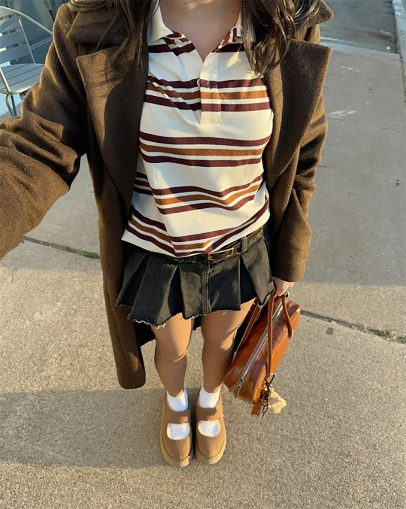 冬季日常鞋子穿搭，百褶裙搭配毛毛瑪莉珍平底鞋