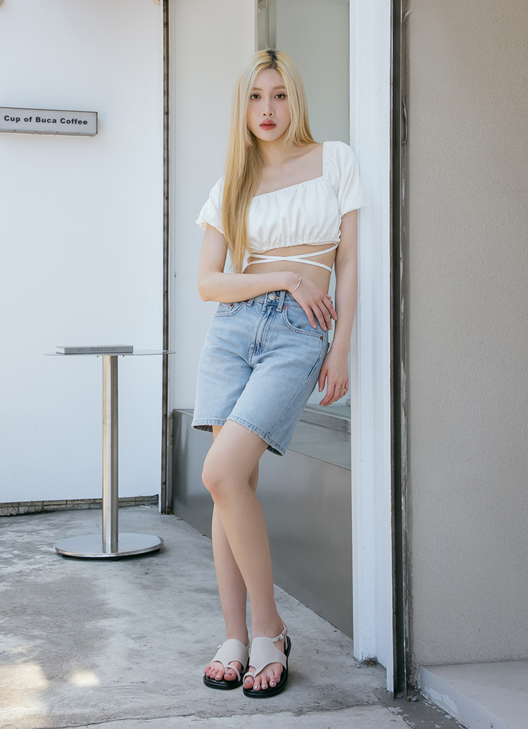 GraceGift平價女鞋 韓系簡約 套趾 澎澎雲感 平底涼鞋 杏