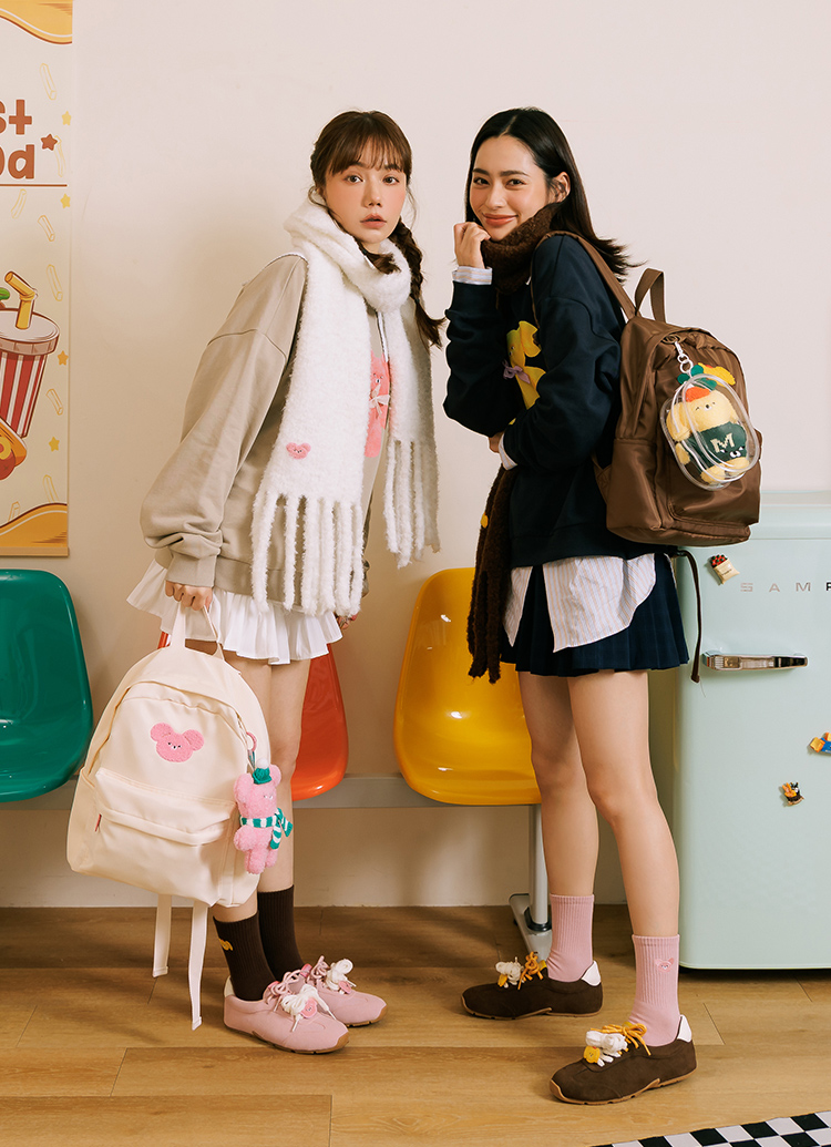 GraceGift Wasabi Bear聯名 粉芥末熊 顆粒仿羊毛流蘇圍巾 白色 實拍圖