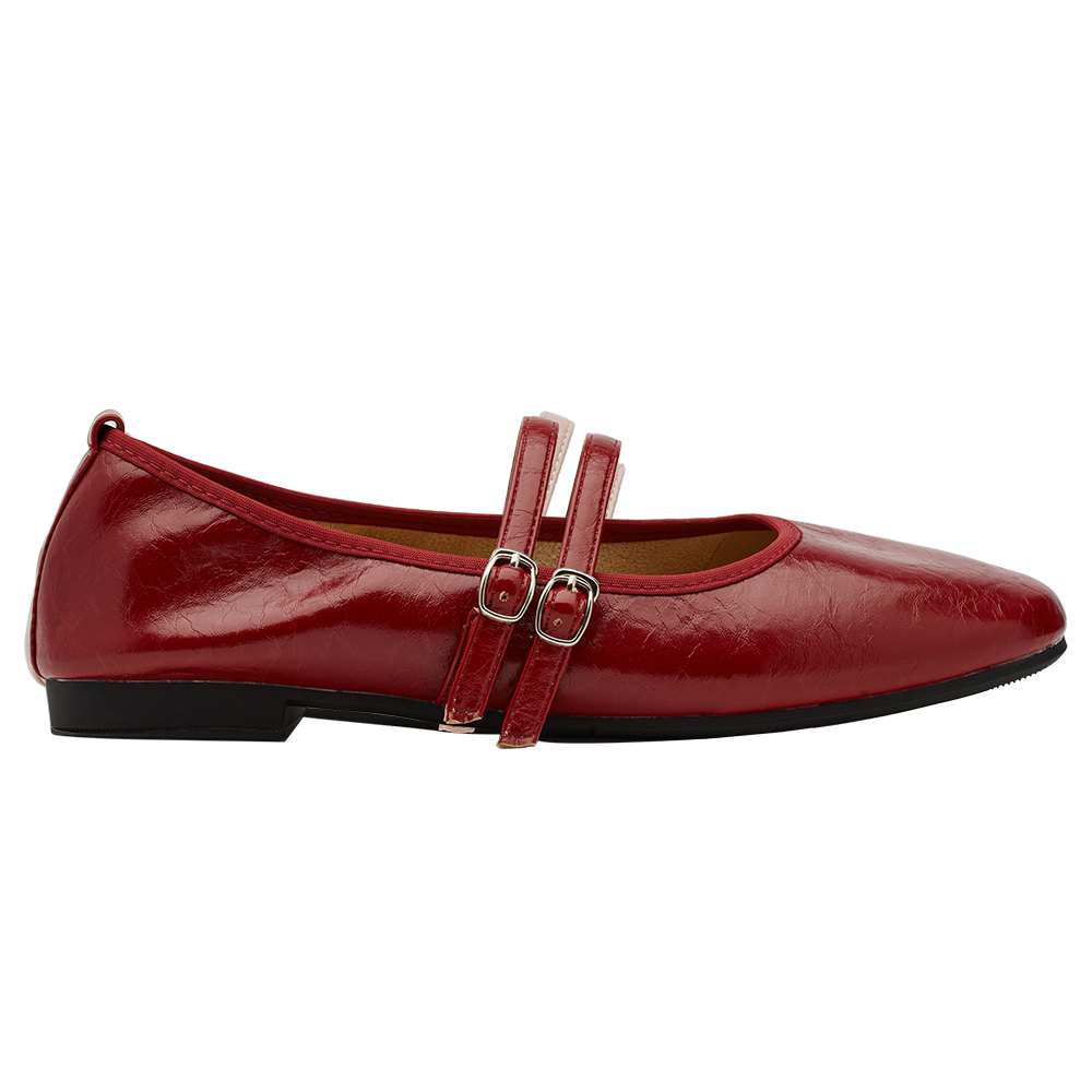 GraceGift平價女鞋 時尚秀場 圓頭 奶油雲朵極軟加厚乳膠芭蕾瑪莉珍鞋 正紅色