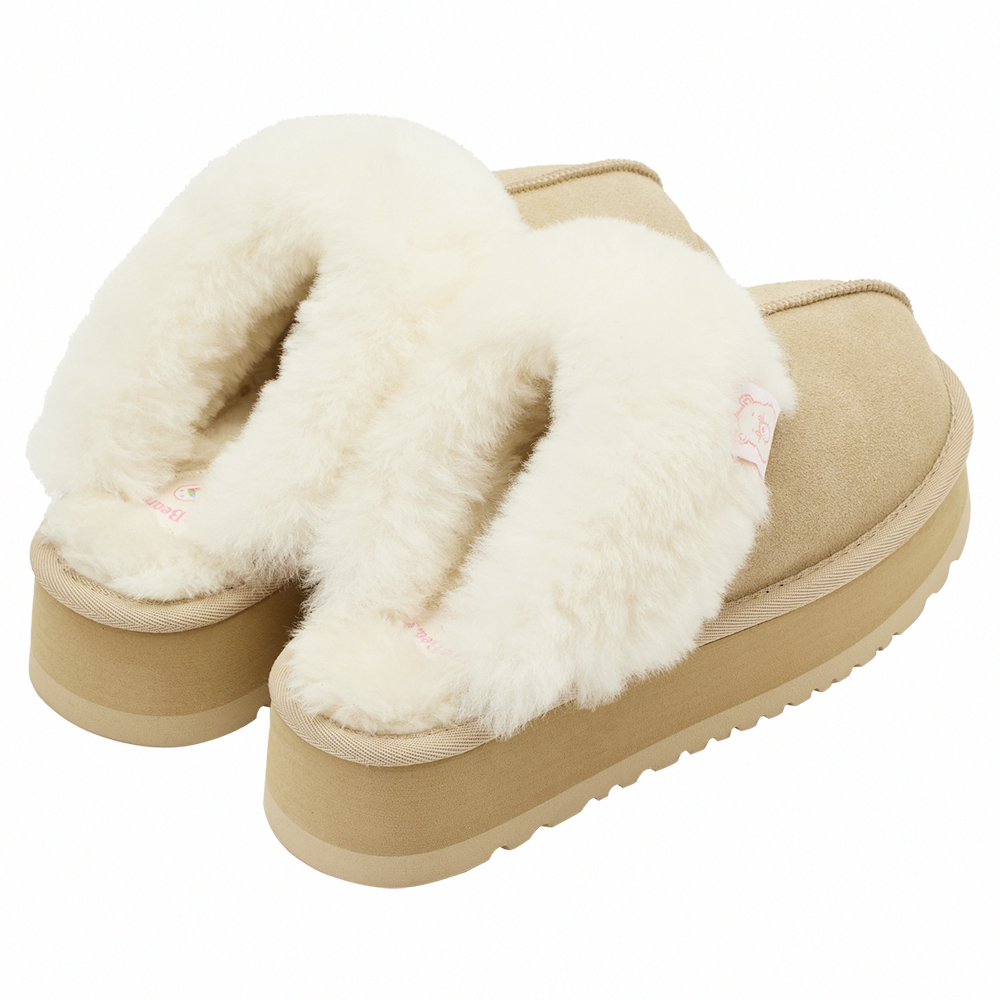 Care Bears-鑽石小熊牛麂皮羊毛厚底雪地拖鞋 杏