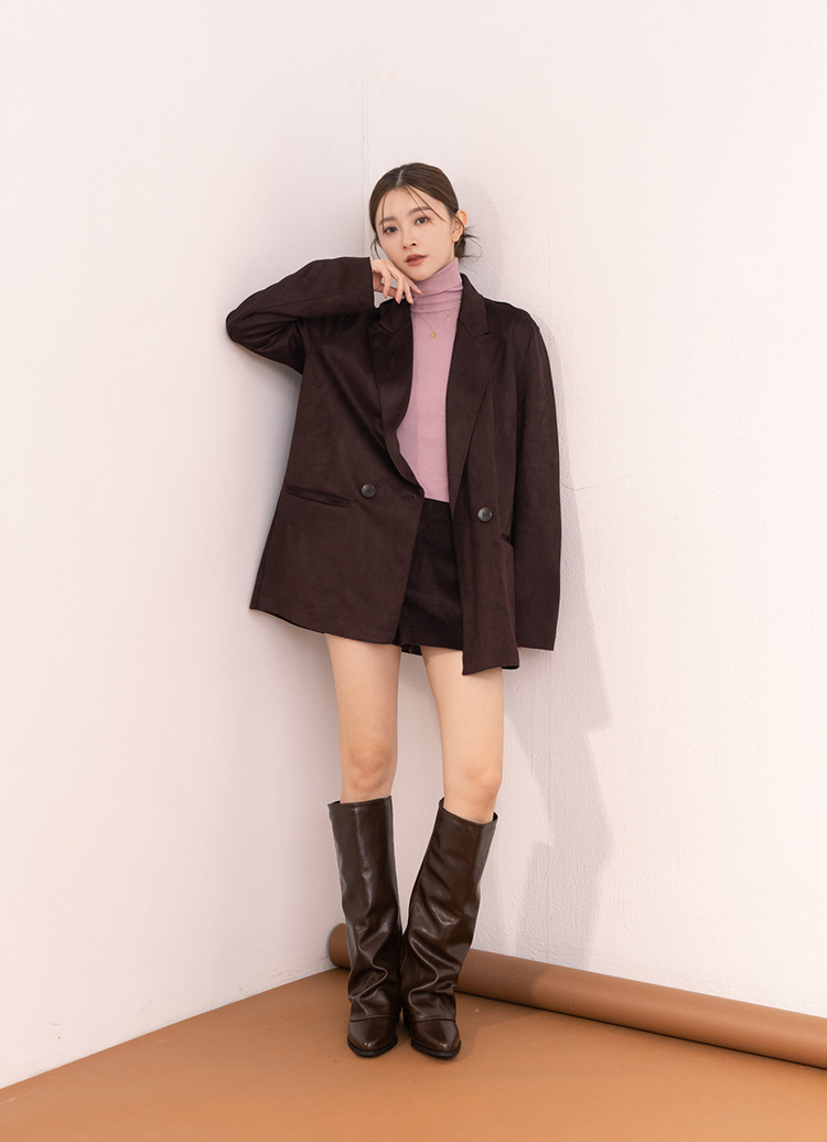 GraceGift平價女鞋 時尚秀場 尖頭 中跟堆堆褲管長靴 黑色