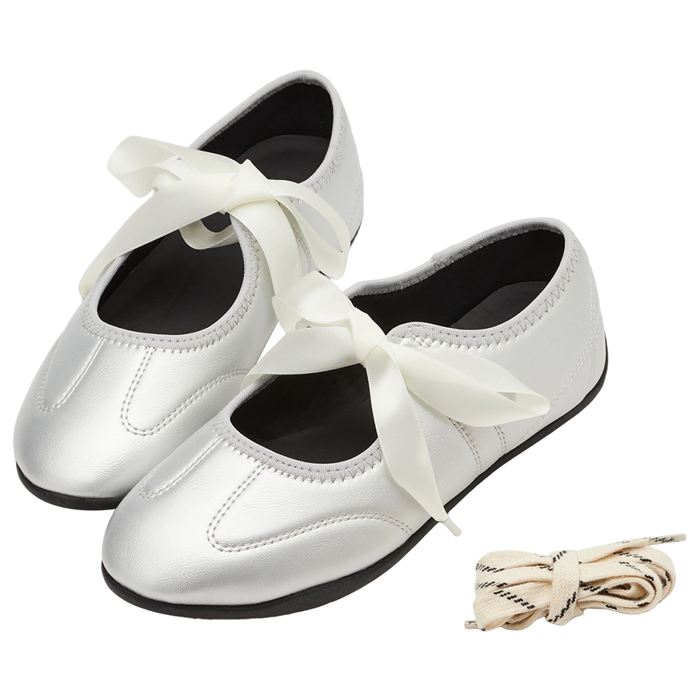 芭蕾日常2WAY蝴蝶結綁帶薄底運動鞋 銀