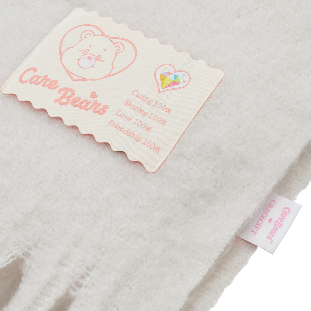 Care Bears-鑽石小熊純色流蘇仿羊絨圍巾 白