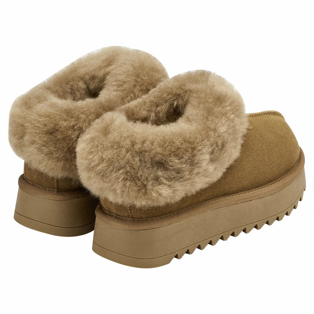 時髦雲朵暖絨牛麂皮短筒厚底雪靴 灰